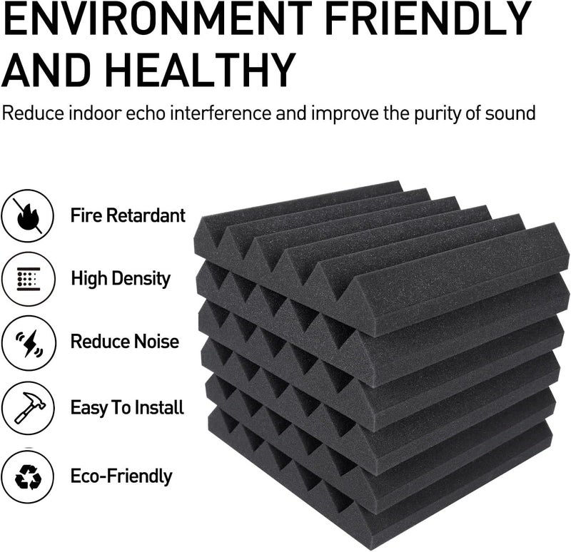 Focusound 24 Packs Acoustic Foam Panels 2" X 12" X 12", Soundproofing Foam Noise Cancelling Foam with 120 PCS Double-Side adhesive - Image 3